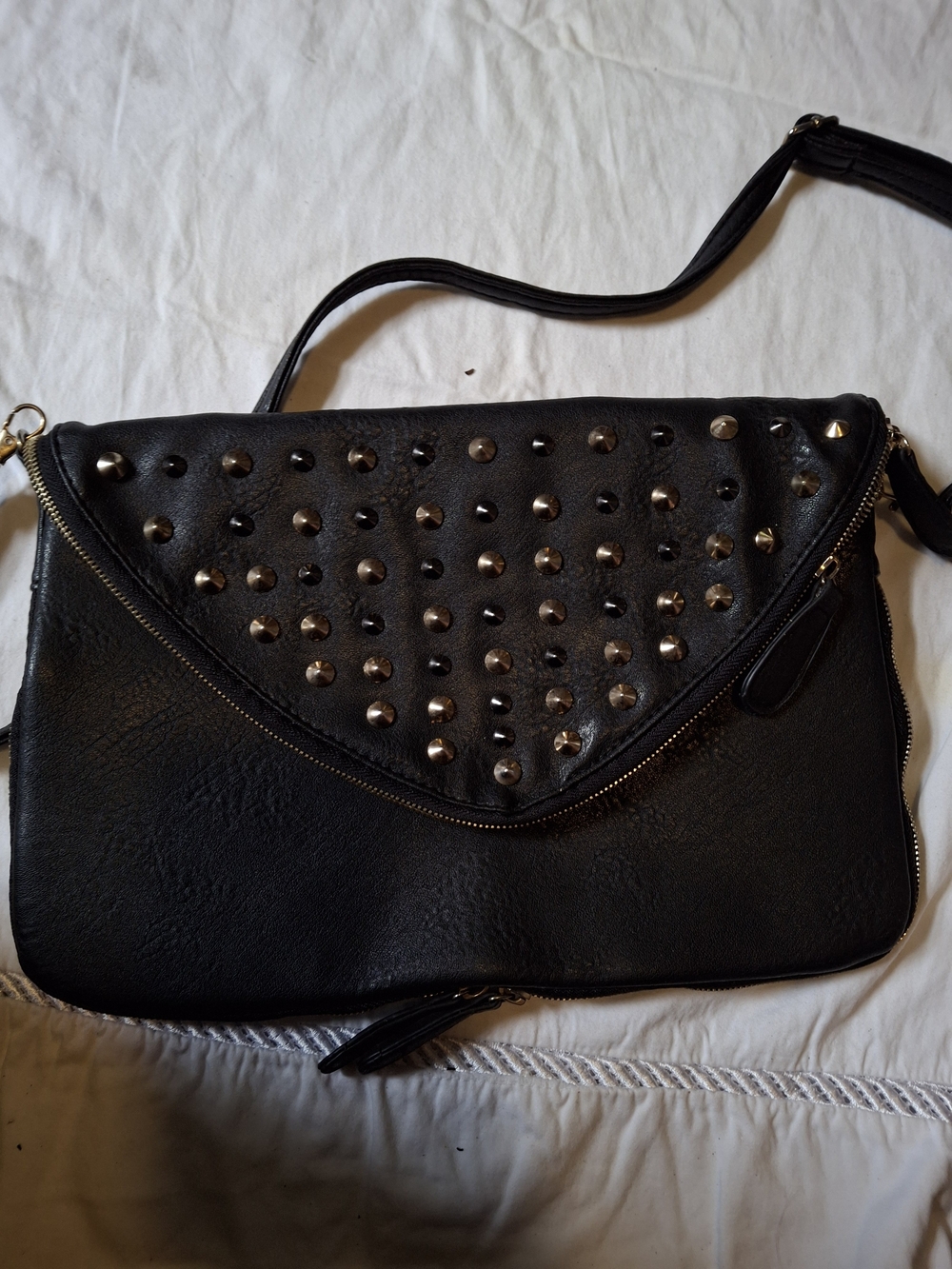 Yoki Black Studded Foldover Crossbody Bag